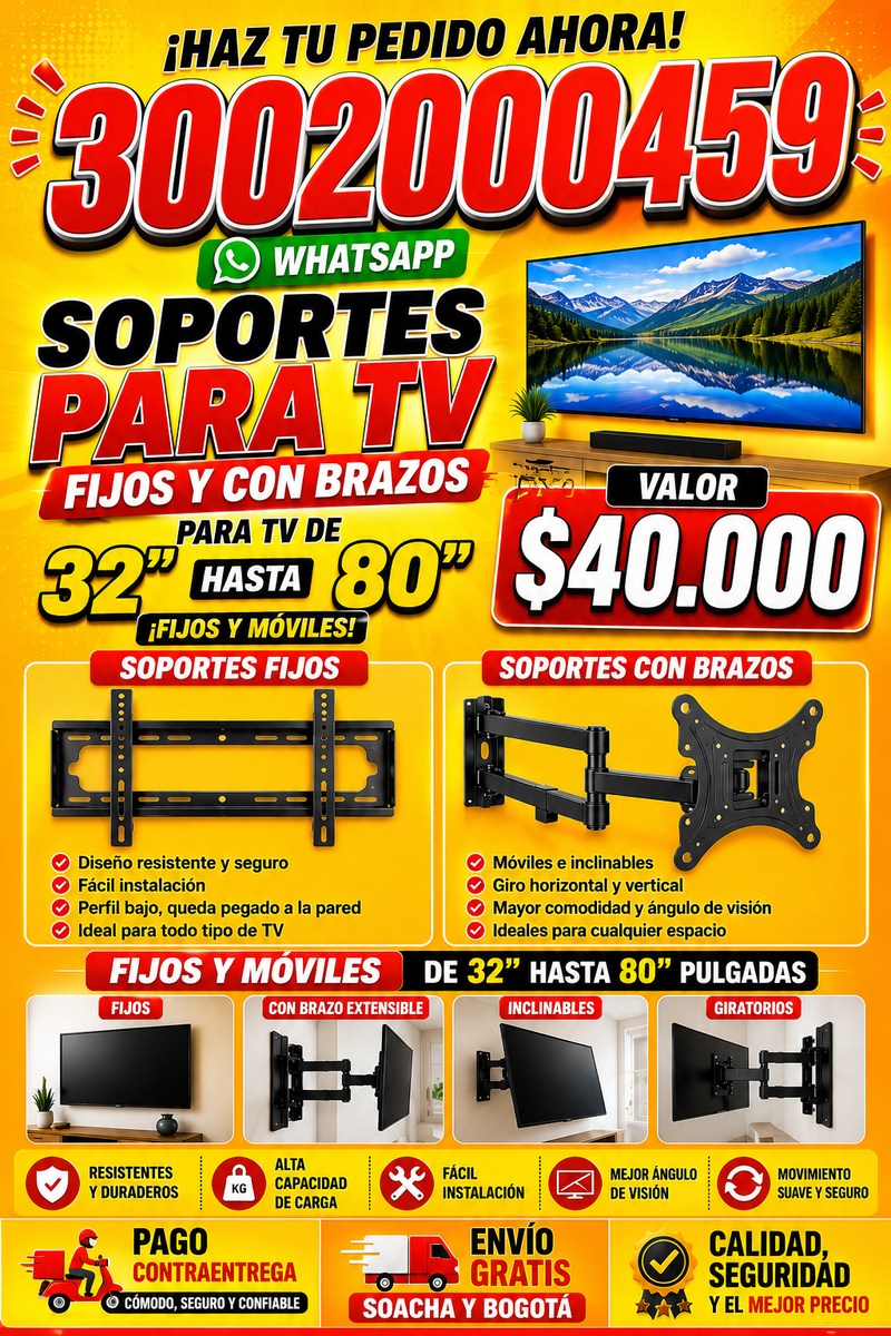 Soportes de TV fijos y de brazo de 32" hasta 80"